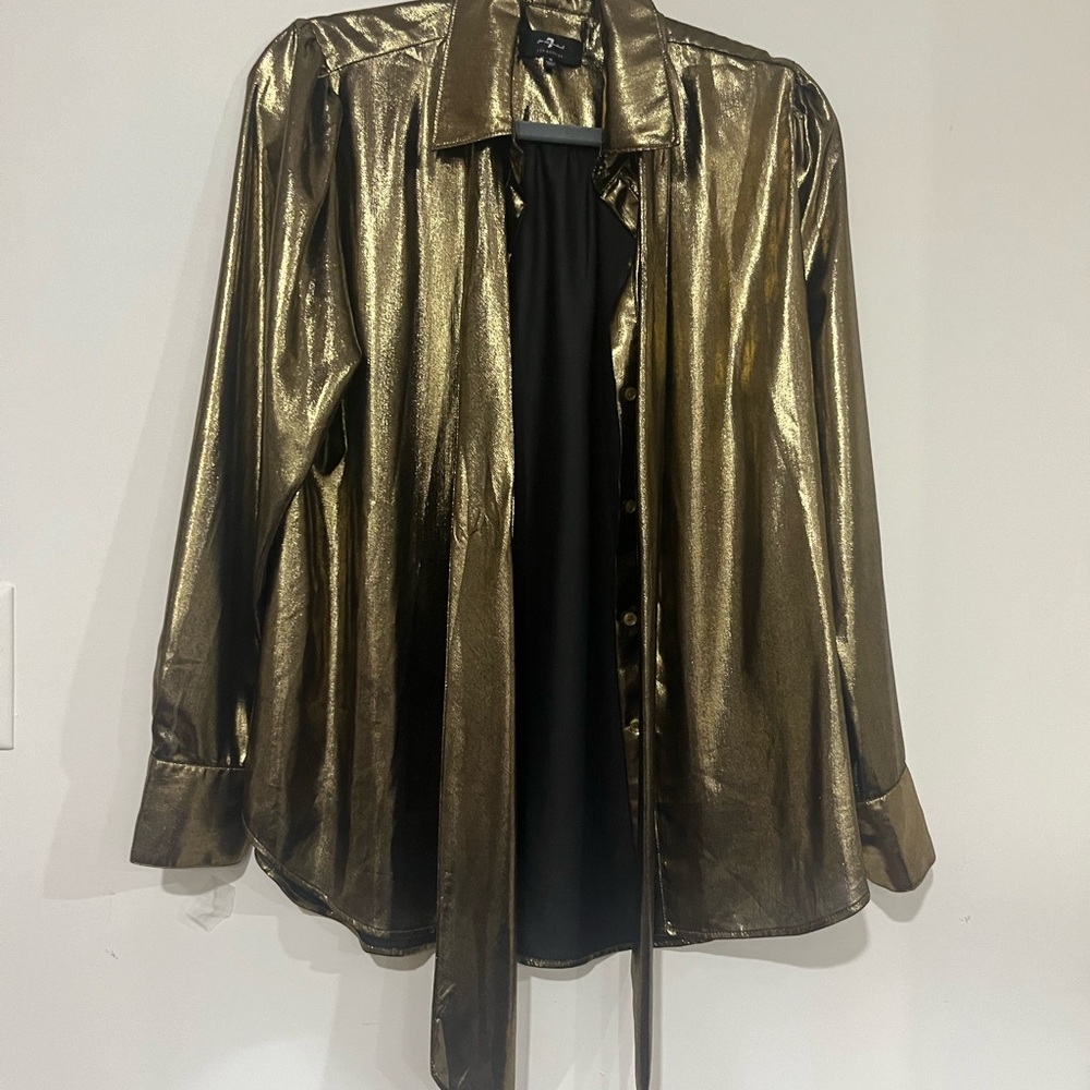 7 For All Mankind Gold Blouse Metallic Shine